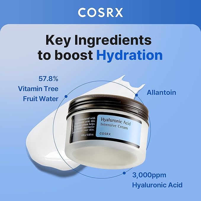 COSRX Hyaluronic Acid Moisturizing Cream, Long-lasting Hydration, Rich Moisturizer for Sensitive Skin 3.52 oz / 100g, Korean Skin Care, Stocking Stuffers, Animal Testing Free, Parabens Free