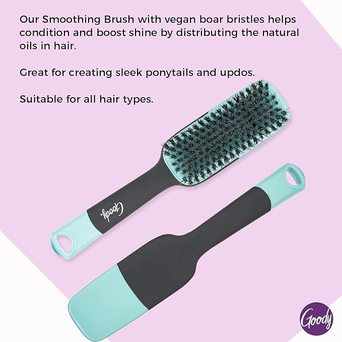 Goody x Total Texture Smoothing Brush - Vegan Boar Bristles Help Condition and Smooths Hair Cuticles for Enhanced Shine Shine - For Natural and Textured Hair - Non-Slip Grip