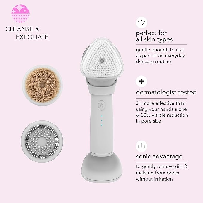 skn by conair Daily Glow Facial Cleansing Brush, All-in-One Facial Brush Includes 3 Interchangeable Attachments for Complete Cleansing, Exfoliation, and Rejuvenation