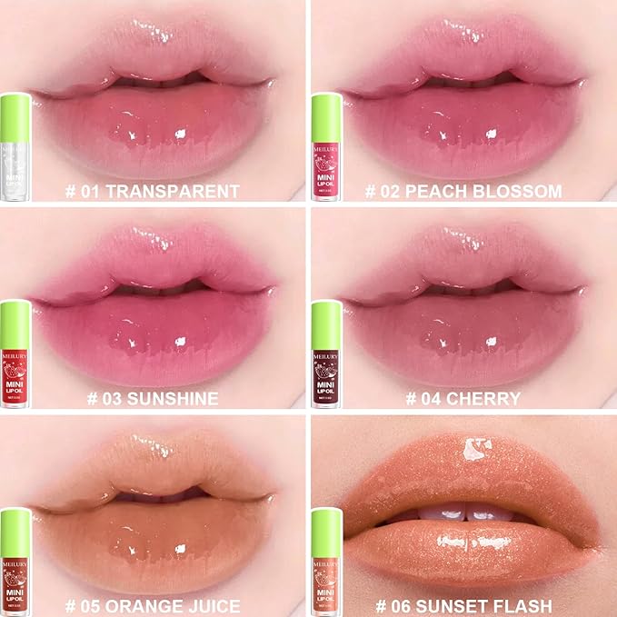 6pcs Lip Gloss Oil Set, Mini Hydrating Lip Glow Oil Lip Gloss, Lipgloss Lipoil Set for Women Girls Teens, Tinted Plumping Fat Lip Oil Lip Balm for Dry Lips Nourishing (SET A)