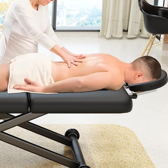 Heavy-Duty Electric Lift Massage Table with Electric Adjustable Backrest and Legs, Wide Physical Therapy Massage Bed with Wheels, Professional Spa Facial Bed, PU Leather, 32'' W × 75'' L