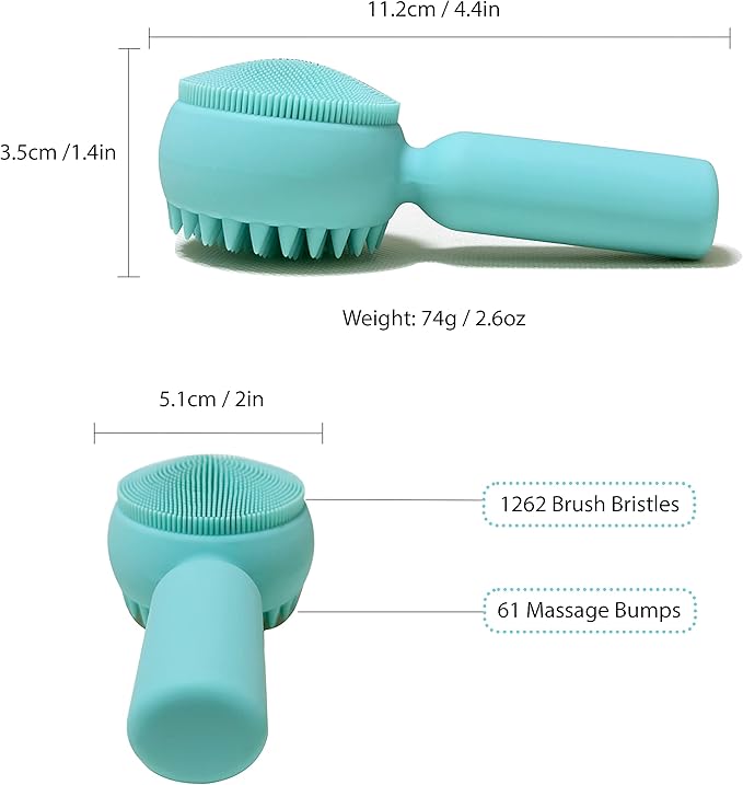 Silicone Facial Cleansing Brush 2 in 1 Silicone Facial Scrubber Manual Exfoliating Facial Brush Face Cleanser Face Exfoliator Ultrafine Bristles for Sensitive Skin Easy to Clean Lather Well (Green)