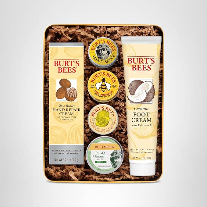 Burt's Bees Gifts Ideas - Classics Set, 6 Products in Giftable Tin – Cuticle Cream, Hand Salve, Lip Balm, Res-Q Ointment, Hand Repair and Foot Cream