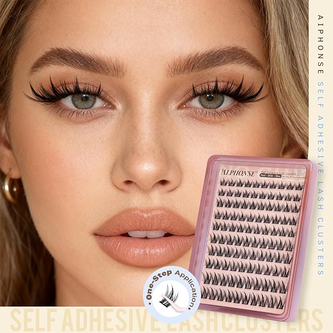 Self Adhesive Eyelashes Manga Lash Clusters No Glue Needed Self Adhesive Lashes 10-16mm Eyelash Clusters Press on lashes Natural C-Curly Pre Glued Eyelashes with Anti-Stick Tweezers by ALPHONSE
