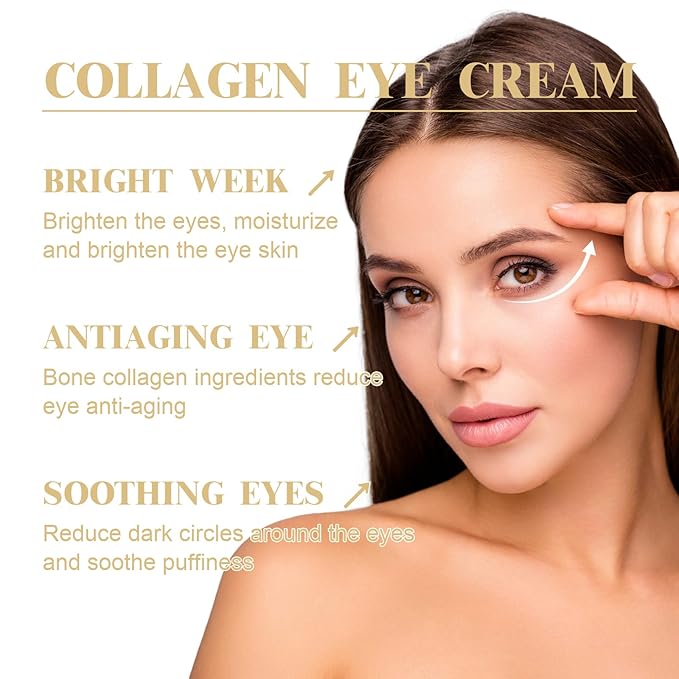 Eye Cream, Collagen Under Eye Cream with Hyaluronic Acid for Dark Circles, Puffy Eyes & Wrinkles, Anti Aging Eye Cream, 1 Fl. Oz