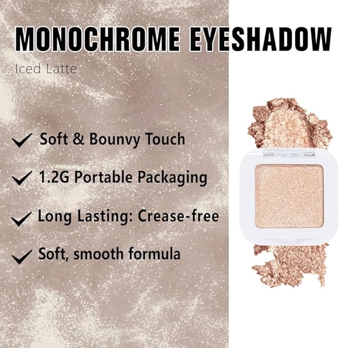 Light Nude Brown Shimmer Single Eyeshadow Makeup Palette, Natural Nude Brown Single Eye Shades, Creamy Pressed Powder for Easy Blending, Mini Travel Palette for Women, Everyday Eyeshadow Makeup