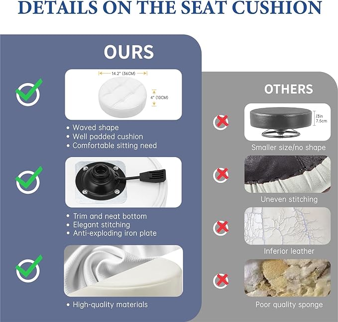 Kaleurrier Adjustable Rolling Stool for Salon: Heavy Duty Swivel Chair with Wheels for Hairdresser Esthetician Dentist - Spa Home Office Kitchen Dental Tattoo Shop Use - Seat Height 22”-30” - White