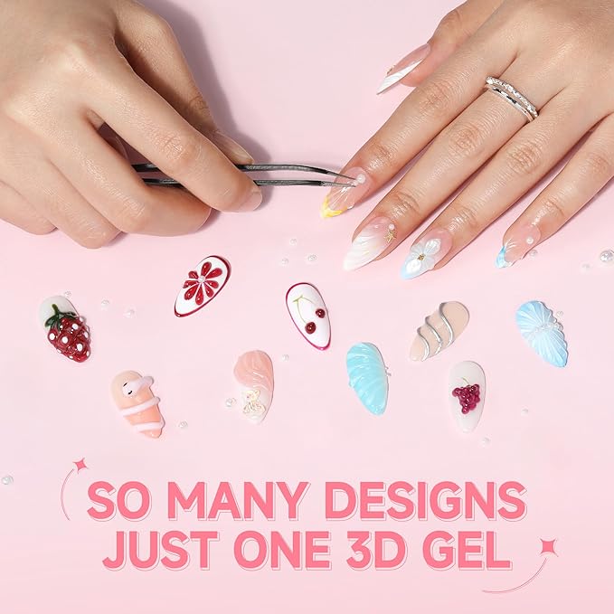 UNA GELLA 3D Gel Nail Art, 3D Nail Gel Sculpting G el Glue 15g 4 in 1 No Wipe Clear Nail Polish for Nails Tips, Chrome Powder, Nail Charms Gems, Drawing and DIY Christmas Nail Art Lamp Curing Needed