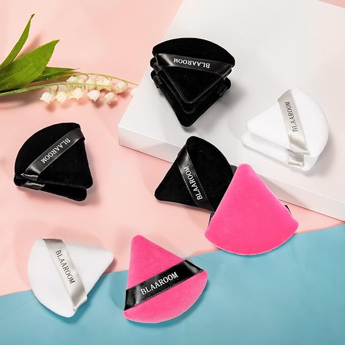 BLAAROOM Powder Puffs for Face Setting Makeup,6 Pcs Soft Velvet Triangle Puff for Contouring, Under Eyes and Corners Delicate Cosmetic Sponge Makeup Tool - Rose Red