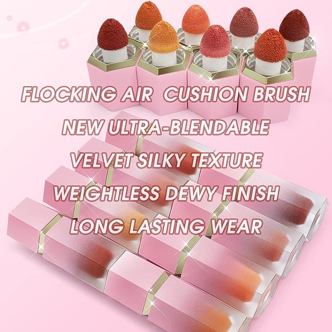 Liquid Blush for Cheeks, Soft Cream Blush with Cushion Applicator, Dewy Finish Matte Velvet Texture, High-Pigmented Blendable, Long-Wearing Rubor Makeup | #04 EBULLIENT-Cool Pink
