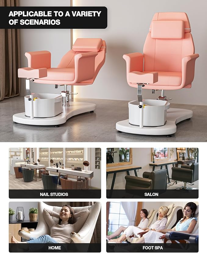 VARONXE Pedicure Chair for Nail Tech No Plumbing, Portable Pedicure Station for Foot Spa w/Pedicure Stand and Massage Foot Bath, Professional Gel Jelly Pedicure Chairs, Pink