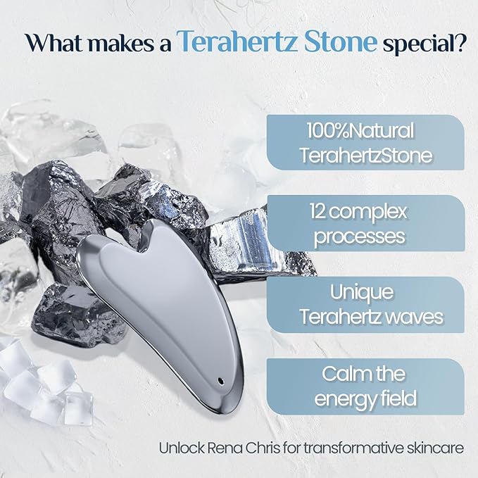 Rena Chris Terahertz Gua Sha Facial Tools, Large Guasha Tool for Puffiness Reducing, Jawline Sculpting – Stone Gua Sha for Double Chin, Smile Lines, Facial Puffiness & Pain Relief, Skin Care Massager
