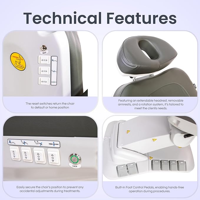 Premium Facial Bed for Esthetician, Electric Med Spa Chair with 120° Rotation, Built-in Foot Controls, Medical-Grade Microfiber, 2-Year Warranty, Memory Functions - 2246EBM, Gray