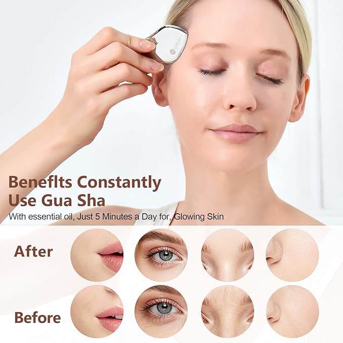 2 Pcs Stainless Steel Gua Sha Facial Tools Set, Guasha Tool for Face and Body Skin Massage, Facial Scraping Tools for Jaw Lift Massager, Puffiness Reduction, Lymphatic Drainage & Skin Tightening, Gift