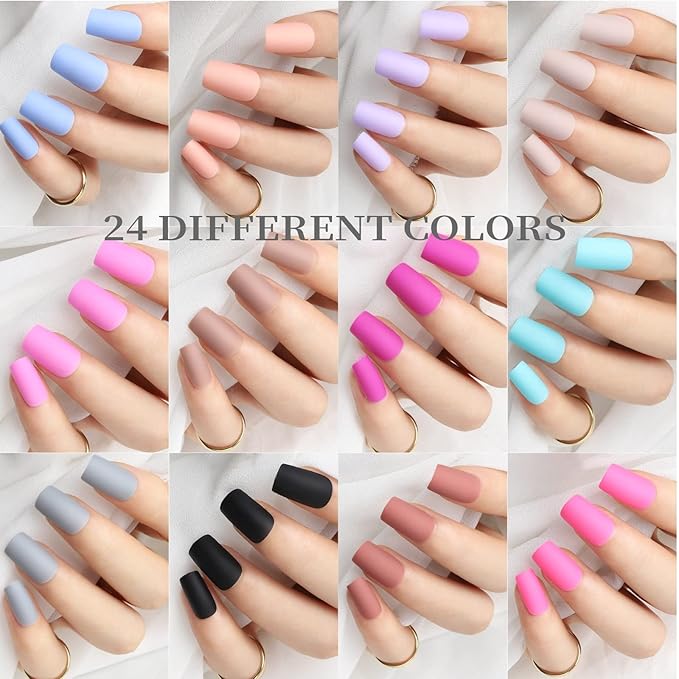 FANDAMEI Matte Press on Nails, 24 Packs 576PCS Press on Nails Medium Square Matte, Lightweight Natural Fake Nails Full Cover, False Nails with Glue