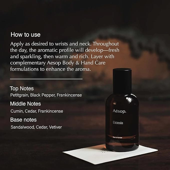 Aesop Eidesis Eau de Parfum | Black Pepper and Sandalwood Scent | Woody, Spicy, and Ambery Aroma | Unisex | 1.6 fl oz