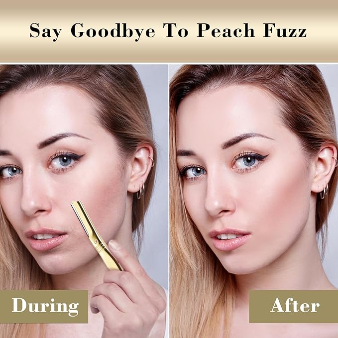 Dermaplane Razor for Women Face with 6 Refill Blades, Dermaplaning Tool Face Razors for Removes Facial Hair, Peach Fuzz, Reusable Metal Handle Eyebrow Razor (Royal Gold)