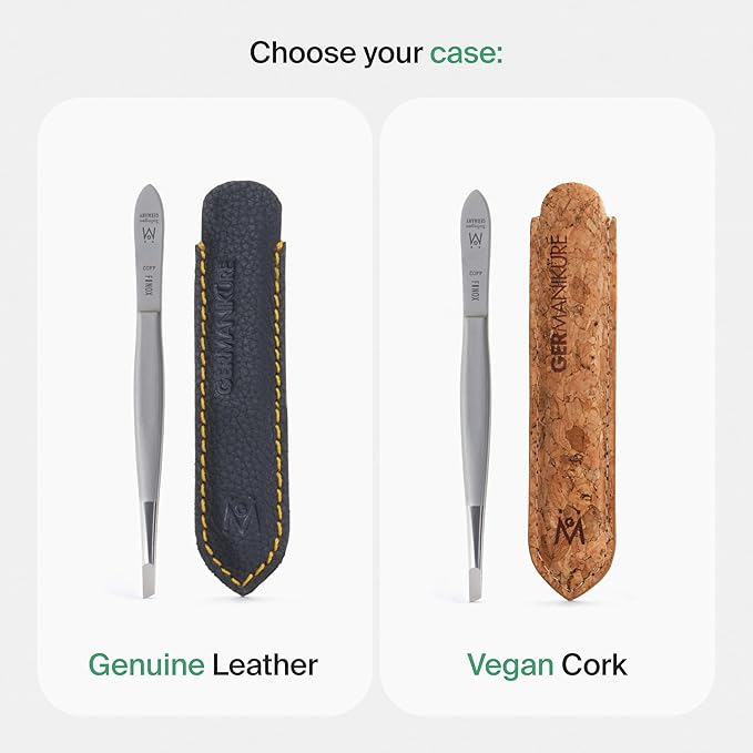 GERMANIKURE Slanted Tweezers in Leather Case - Made in Solingen Germany