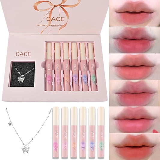 Makeup Set for Women, Lipstick Gift Box Set Include 6Pcs Matte Liquid Lipstick and a Butterfly Necklace, Easy to Match with Different Makeup looks, Christmas Makeup Set Gift for Girls-01