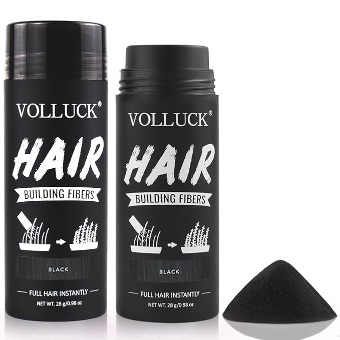 VOLLUCK Hair Fibers for Thinning Hair, Instant Coverage Hair Building Fibers for Women and men, Natural Hair Powder for Conceal Hair Loss 28 g*2 (Black, 2 PCS)