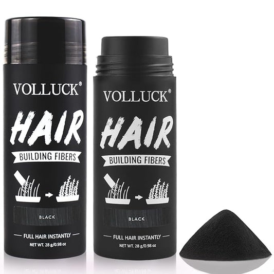 VOLLUCK Hair Fibers for Thinning Hair, Instant Coverage Hair Building Fibers for Women and men, Natural Hair Powder for Conceal Hair Loss 28 g*2 (Black, 2 PCS)