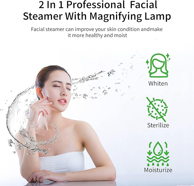 Winado 2 in 1 Facial Steamer with 5X Magnification Light, Deep Cleaning for Personal Skin Care, Beautician Steamer Professional Humidifier Facial Spa Mist Steam for Home & Beauty Salon, White
