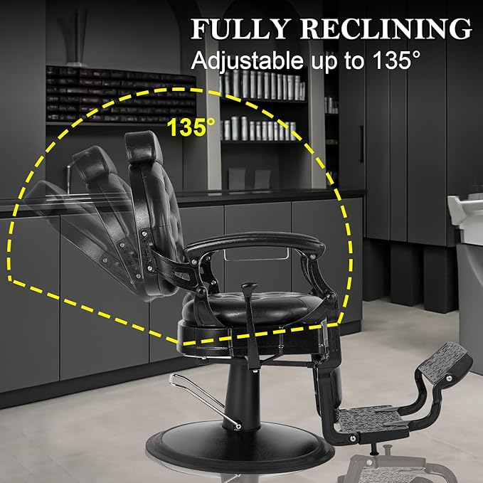 Vintage Barber Chair Heavy Duty Hydraulic Barber Chair Reclining Salon Chair for Hair Stylist Tattoo Chairs Stylist Chair Salon Equipment（Black）