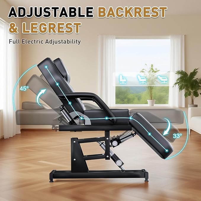 Fully Electric Beauty Chair with 3 Motor for Clients, Multi-Functional Adjustable Backrest and Legrest Tattoo Bed for Estheticians, Facial Bed for Physical Therapy