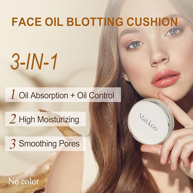 Face Oil Blotting Cushion Instead of Oil Blotting Paper Sheets for Oily Skin, Oil Absorbing Liquid Mattifying Cushion, Moisturizing & Smoothing Pores with Natural Tea Tree, Oil control for Make Up