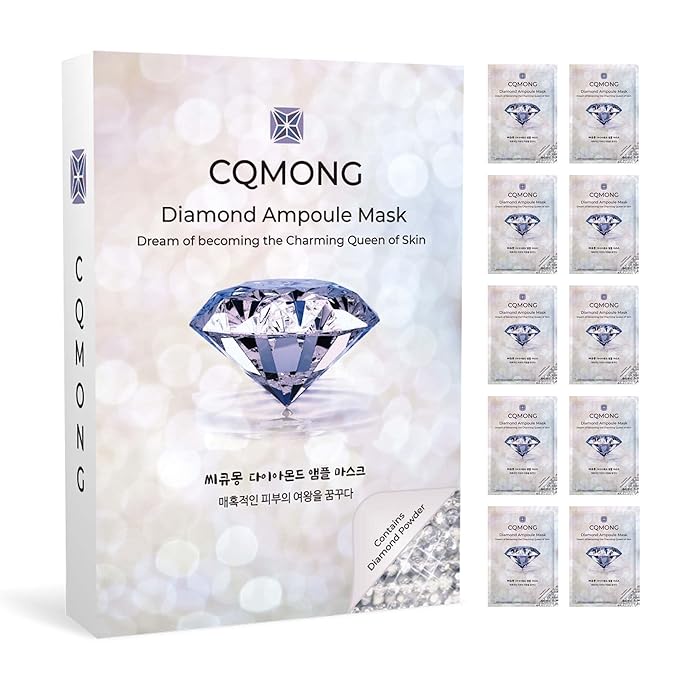 Diamond Ampoule Sheet Mask (30g x 10pcs), Korean Face Facial Masks, Glossy & Elastic Skin, Hydrating, Soothing, Nourishing, Collagen & Hyaluronic Acid, Smooth Sheet