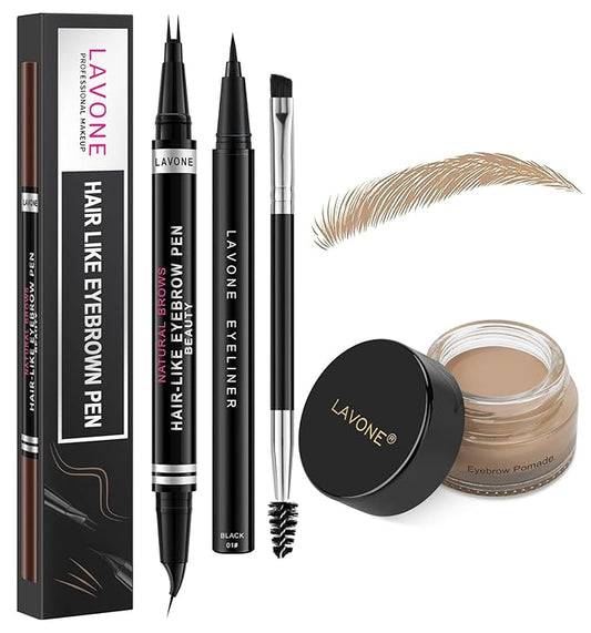 LAVONE Hair-Like Eyebrow Pen Makeup kit, Eyebrow Pencils for Women with Waterproof Microblading Eyebrow Pencil, Eyebrow Pomade, Eyeliner and Eyebrow Brush, Create Full, Natural Brows, Blonde
