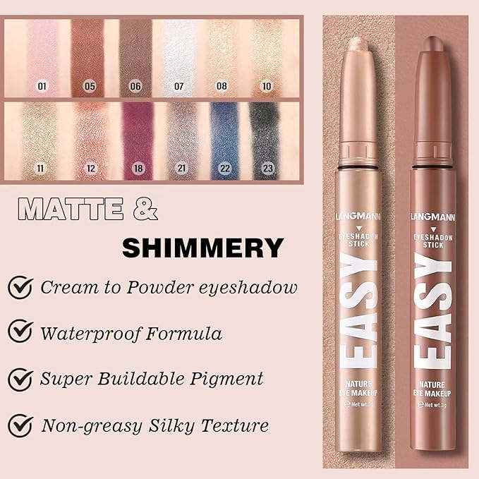 Black Eyeshadow Stick Shimmer Cream Single Eyeshadow Pencil Makeup, High Pigmented Crease-proof Eye Shadow Brightener Stick, Hypoallergenic Waterproof Long Lasting Eye Highlighter stick(B-23#)