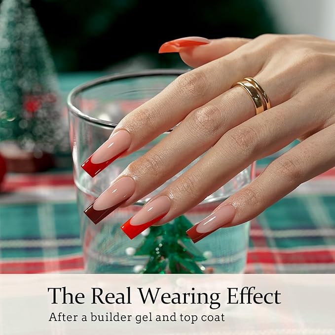 BTArtboxnails XCOATTIPS Red French Tip Press on Nails - Red French Tip Nails Square, Christmas Press on Nails Long, Soak Off Soft Gel Nail Extension 150Pcs