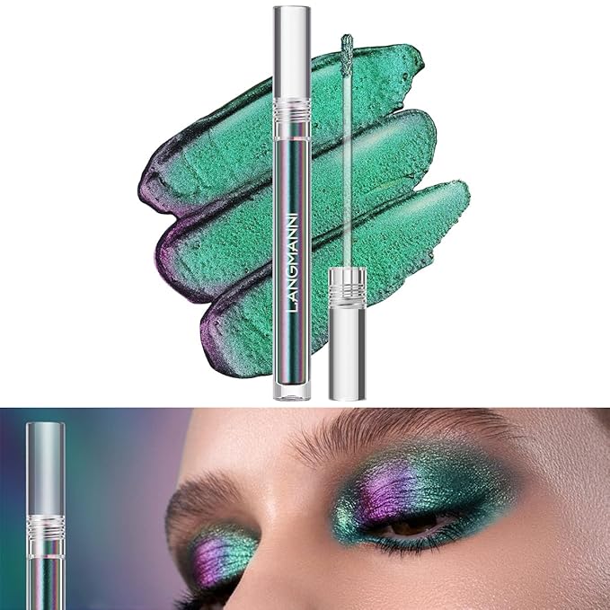 Jolilab Metallic Liquid Chameleon Eyeshadow, Multi-Dimensional Eye Looks, Long-lasting Holographic Glitter Multichrome Eyeshadows Makeup (#Peacock+#GX002)
