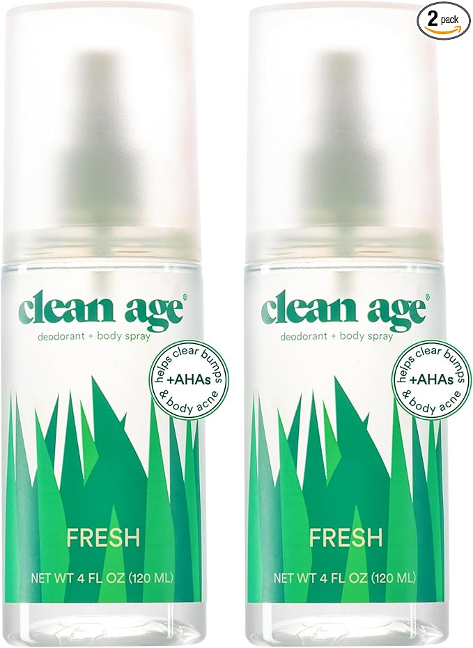 Aluminum Free Deodorant & Body Spray for Whole Body - Fresh 4oz (2 Pack) Clean Deodorant and Body Spray for Teen Boys and Girls - With AHA For Body Acne - Body Spray for Teens Formula