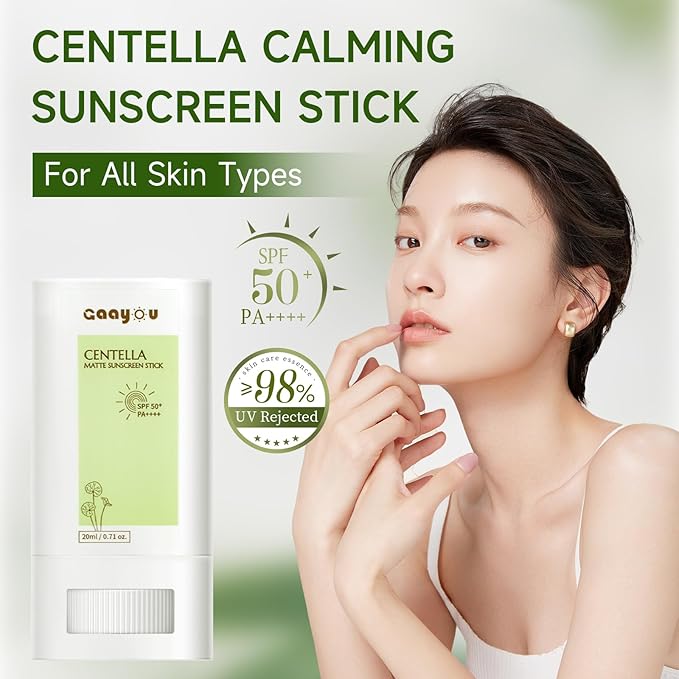 Sunscreen Stick SPF PA50++++ Centella Sunscreen Korean Sunscreen Stick Soothing Moisture Matte Sun Stick for Face & Body Non Greasy, No White Cast