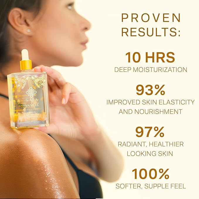 SAFA Vanillé Oil - Organic Oil for Face, Body, Hair, Nails & Aromatherapy | Vanilla Extract & Jasmine Petals - Essential Oil for Diffusers | After Shower Body Oil | Skin Moisturiser (4 Fl Oz)