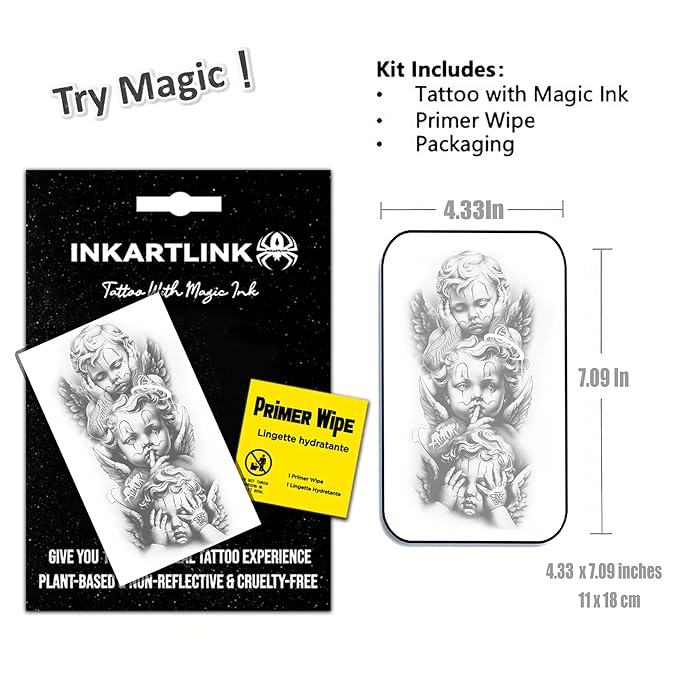INKARTLINK Semi Permanent Tattoo, Creative party tattoo, beautiful and realistic design, fun tattoo experience, cruelty-free, non-reflective, waterproof (Angel 3)