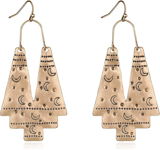 Zealmer Gold Geometric Earrings Statement Vintage Boho Ethnic Earrings Hollow Out Fan Shape Dangle Drop Earrings for Women Birthday Christmas Valentines Day Gift