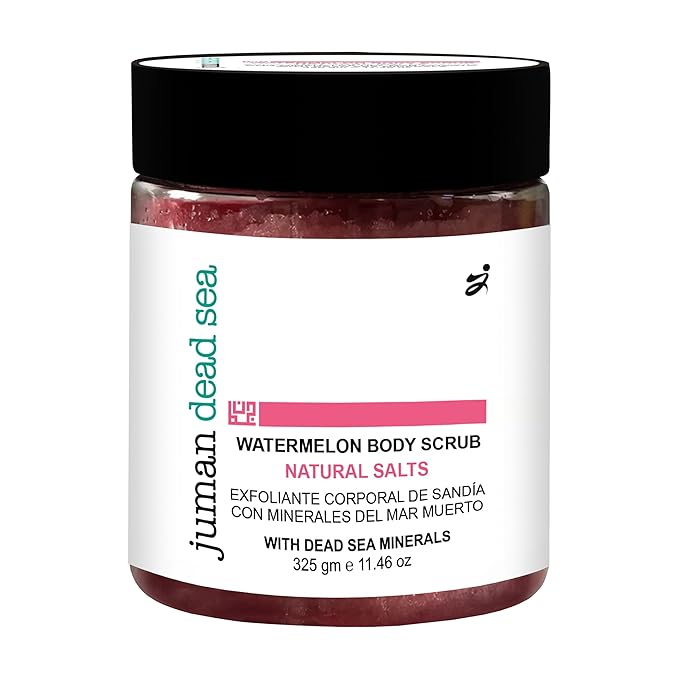 Juman Dead Sea Minerals Watermelon Body Scrub | Infused with Shea and Cocoa Butter | Removes Dead Skin Cells and Rejuvenate Dull Skin | SlS & Paraben Free | Vegan | 11.46 Oz