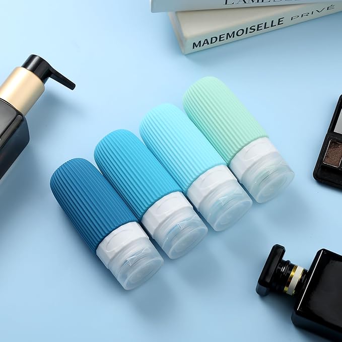 Travel Bottles for Toiletries, Tsa Approved 2oz Travel Bottles, BPA Free Leak Proof Travel Size Toiletry Containers, Refillable Travel Accessories with Toiletry Bag for Shampoo Liquid (4 Pack)