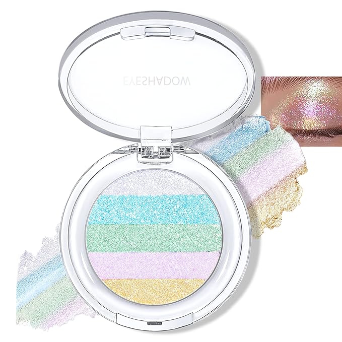 Holographic Glitter Eyeshadow - Multichrome Iridescent Shimmer Eyeshadow Palette, Chameleon Mermaid White Glitter Eye Shadow, Cream to Powder Sparkling Inner Corner Eye Face Highlighter Makeup