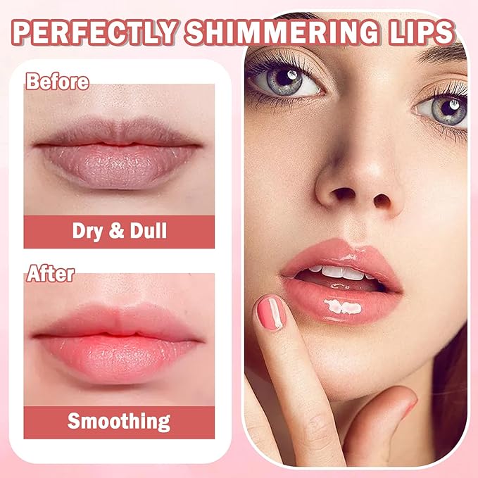 2 PCS Hydrating Clear Lip Oil Jelly Honey Lip Gloss - Korean, Big Brush Lip Oil, Plumping, Fresh Texture, Long-lasting Nourishing Lip Oils