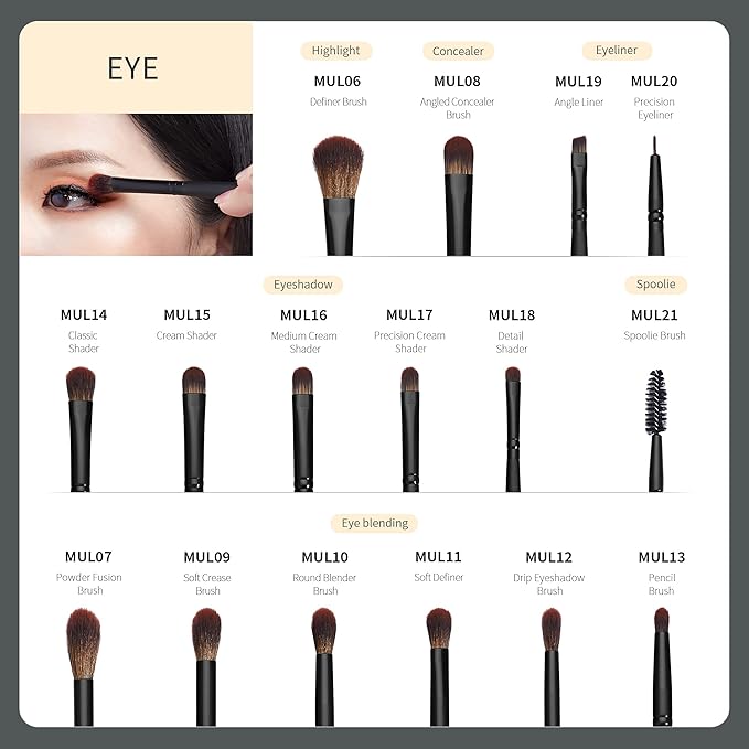 Jessup Eye Brushes Set, Vegan Makeup Brushes with Concealer Powder Eyeshadow Blending Eyeliner Spoolie Brush, 16pcs Premium Synthetic Black Cosmetic Brush T272