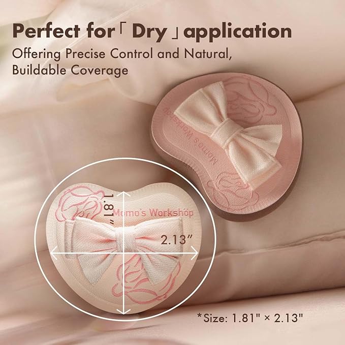 Heart-Shaped Makeup Sponge,Firm Bounce Rubycell, Foundation Sponge with Bow Tie Strap, for Precision Blending of Concealer/Cream Products, 3-Colors,Travel Friendly & Reusable & Storage Case