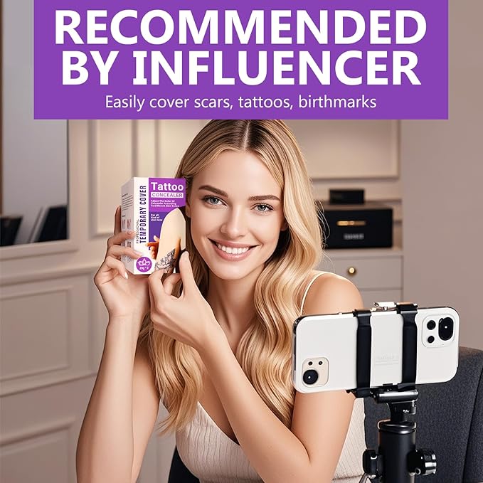 Tattoo Cover Up Makeup Waterproof, Sweatproof Tattoo Cover Up Concealer, Long-Lasting for Tattoos, Vitiligo, Spots, Scars, Invisible Skin Concealer, 2 Colors