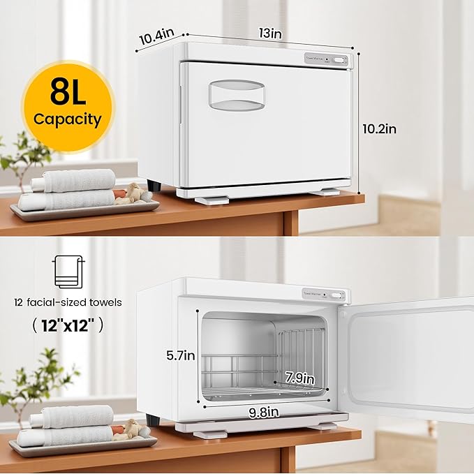Hot Towel Warmer SalonDepot 8L Capacity Spa Towel Warmer with Compact Design for Salon, Barber Shop, Massage & Facial (White)