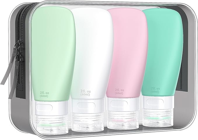 INSFIT Portable Travel Bottles, TSA Approved Leak Proof Containers for Toiletries, BPA Free Refillable Accessories for Shampoo, Body Wash, Liquids (4 Pack)