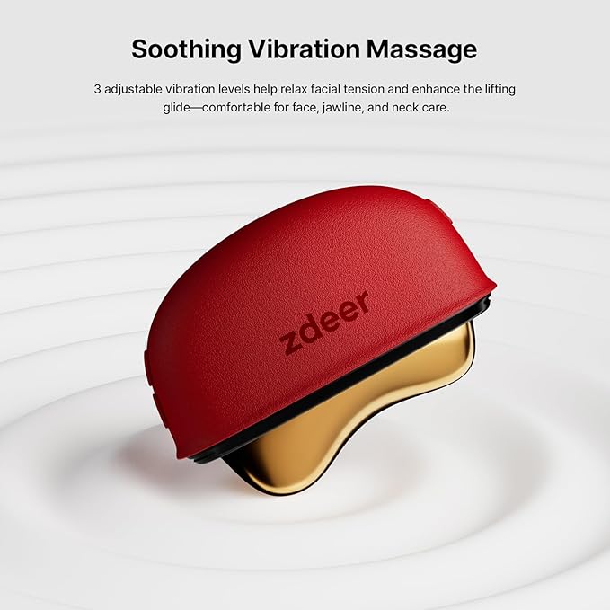 Electric Gua Sha Facial Tool, Heated Brass Face & Neck Massager with LED Red Light Therapy & Soothing Vibration, Smart Dual-Mode Design Beauty Skincare Device for Sculpting, Lifting & Relaxation