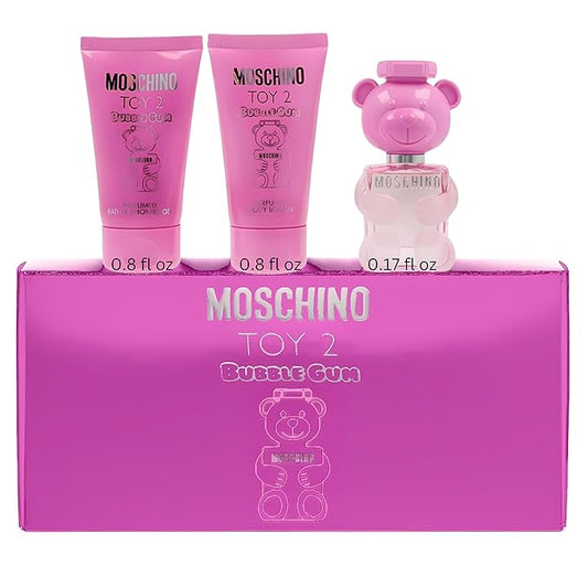 MOSCHINO Toy 2 Bubble Gum 3-Piece Set for Women, (0.17 Oz Eau De Toilette Splash + 0.8 Oz Bath Shower Gel + 0.8 Oz Body Lotion)